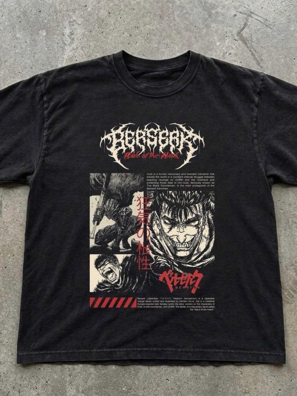 Black Graphic Manga-Inspired Men’s T-Shirt
